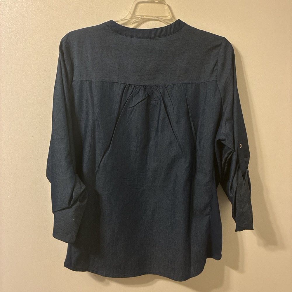 NY Collection Dark Blue Button Down Shirt